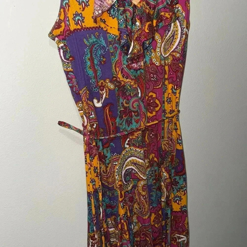 Lauren Ralph Lauren Paisley Dress Womens Small Ruffle Vneck Sleeveless Colorful - Picture 6 of 9